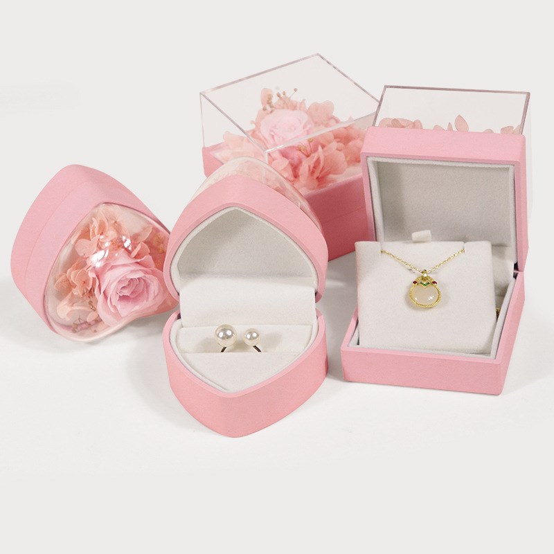 七夕永生花心型翻盖首饰包装盒时尚戒指盒L项链盒玫瑰花盒对戒指
