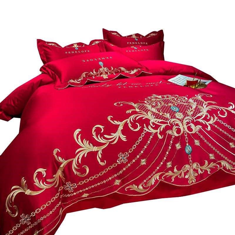 欧式奢华新婚庆四件套全棉红色刺绣被套喜被结婚床上用品,床上用品,婚庆床品套件,淘宝优惠券,粉丝福利购,淘宝优惠卷