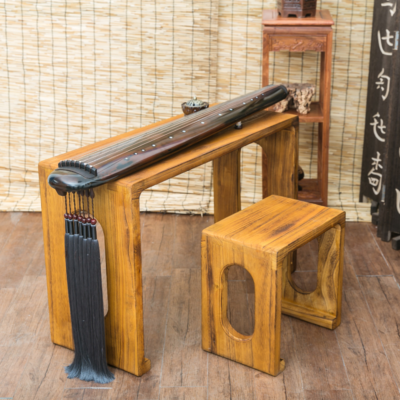 七韵古琴桌凳燕i尾榫卯长圆形烧桐木古琴桌矮实木茶几新中式古琴