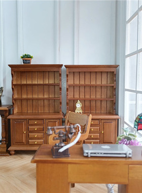 娃娃屋1:12微缩家俱模型迷你白色木制整体橱柜三层立柜展示Z柜书