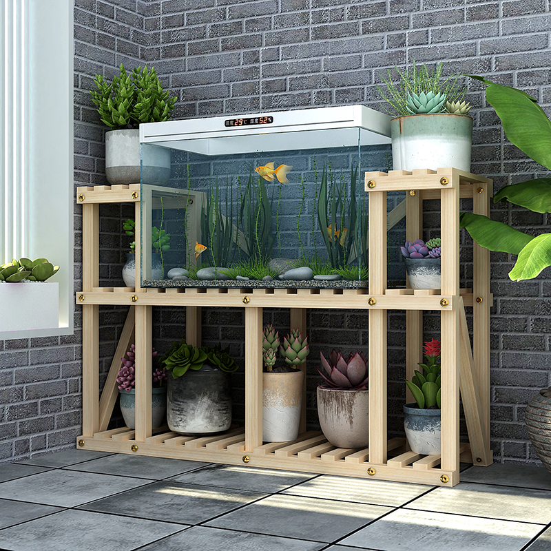 花架鱼缸架子实木多层阳台室内底架客厅花盆置物架原木底座落现货
