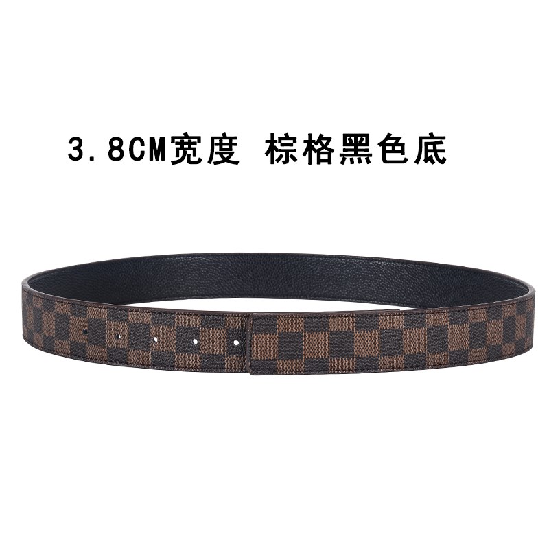 小众高货无扣格纹皮带男真皮无头格子不带头印花腰带男士牛皮棋盘
