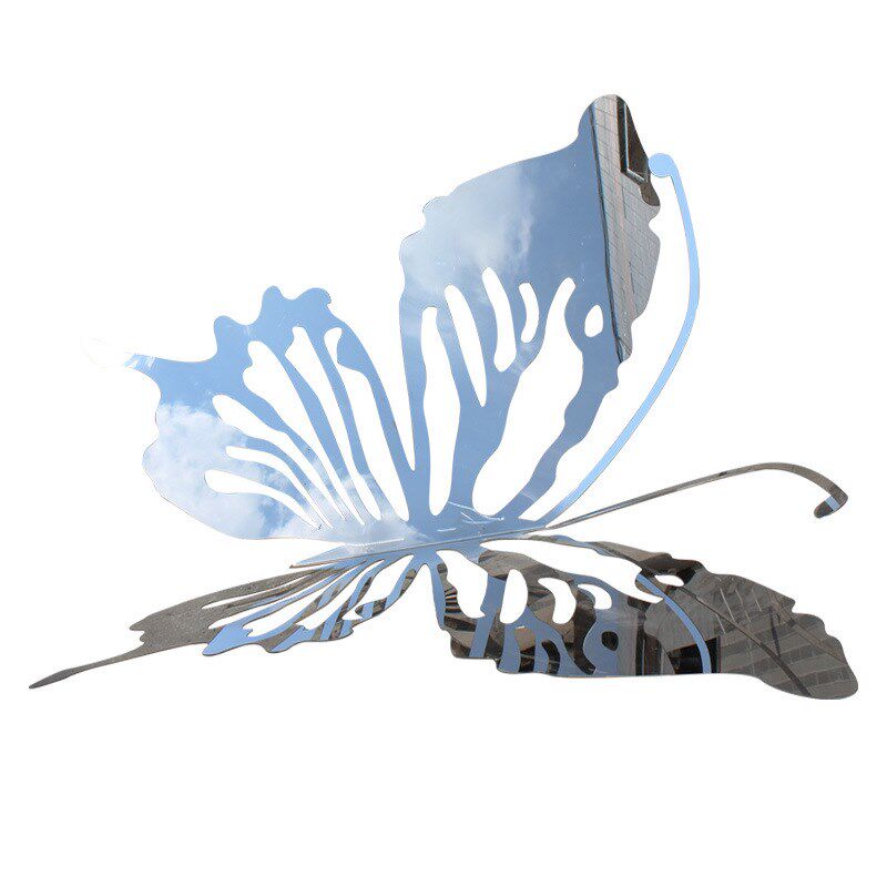 大型镜面镂空金属蝴m蝶摆件 户外草地花园景观雕塑 不锈钢蝴蝶装