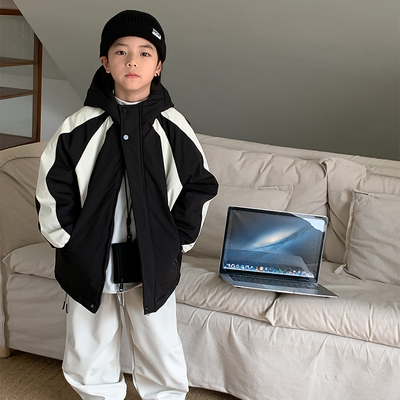 源源家童装冬款儿童连帽铺棉外套2023新款男童外套加绒加厚宝宝棉