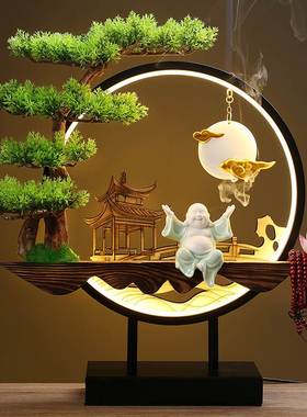 桌面创意新中式禅意摆件灯圈小夜灯家居装饰品客厅办公室开业礼品
