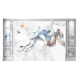 新中式电视背景墙瓷砖微晶石岩板仿大理石造型装饰石材客厅影视墙