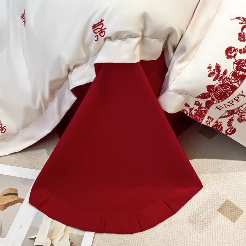 简约结婚四件套红色床单被套全棉新婚庆床上用品婚房陪嫁,床上用品,婚庆床品套件,淘宝优惠券,粉丝福利购,淘宝优惠卷