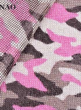 JNAO 24*40cm Rose Color Glass Crystal Mesh Fabric Self Adhes