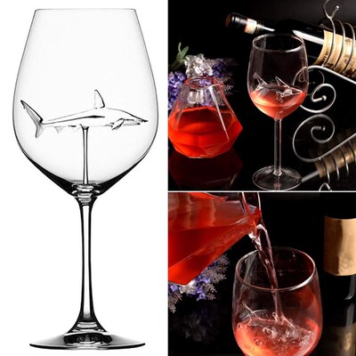8pc Creativity  Red Wine Glasses with Shark Inside Goblet Gl