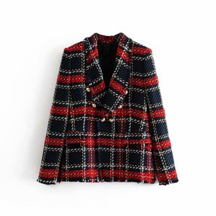 Autumn Blazer Red Spring 2021 sWomen Vintage Plaid Tweed Sui