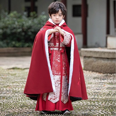 汉服披风男童冬款斗篷加绒加厚男款儿童古装冬季古风帅气2023冬装