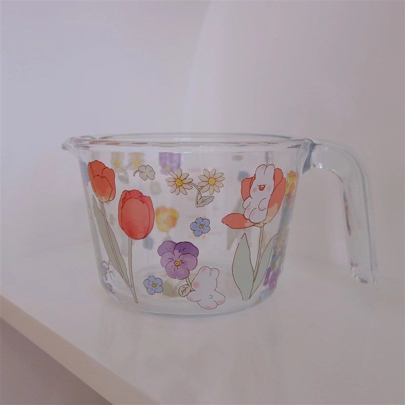 素日春和可爱卡通玻璃量杯带刻度早餐杯度量烘焙打蛋大容量引流碗