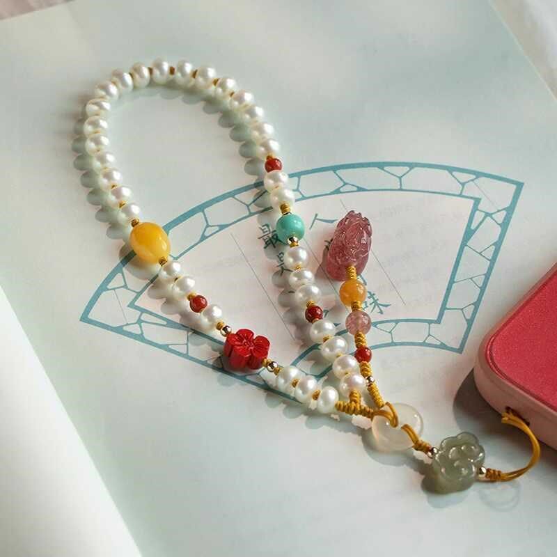 天然珍珠手机链挂绳手腕款多宝财源貔貅男女款手机挂件挂饰链礼物