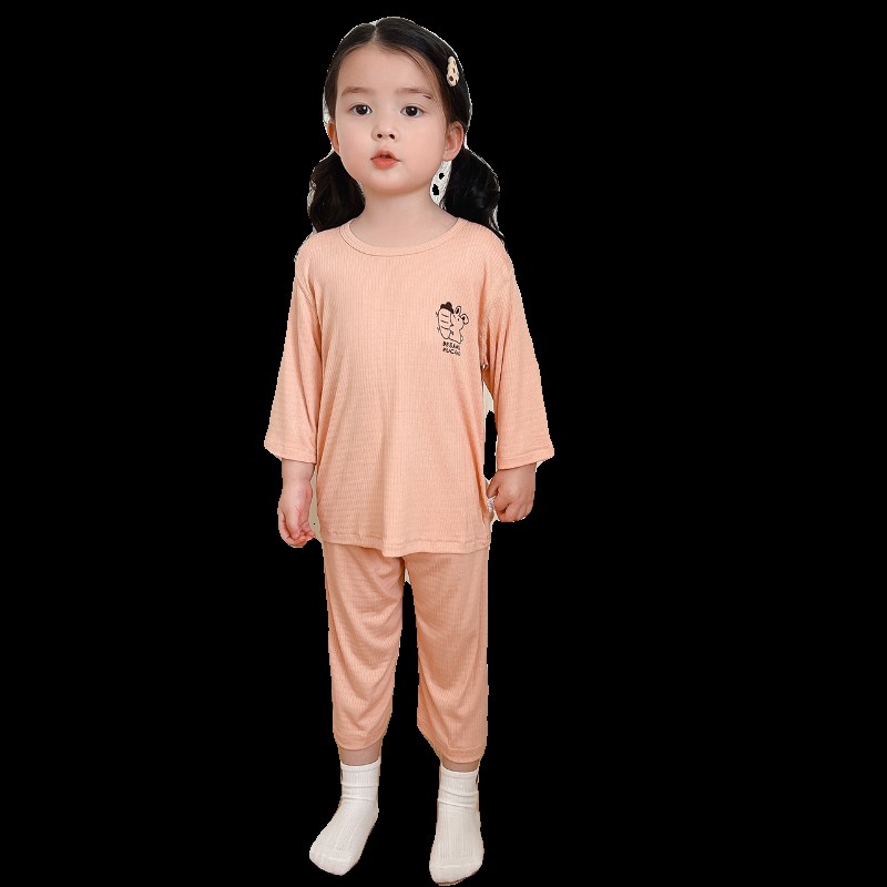 2024新款儿童睡衣夏季薄款男童七分袖套装女孩宝宝半袖空调家居服