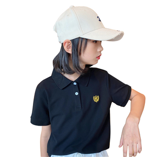 推荐 女童短袖 黑色儿童POLO衫 2023夏季 t恤纯棉休闲有领子POLO领T恤