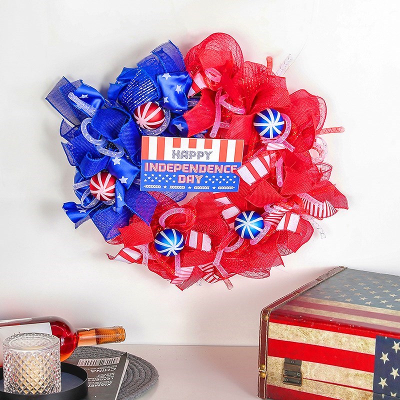 推荐30cm Patriotic Wreath Independence Day Wreath Porch Fron