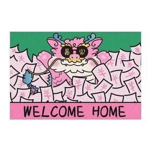 2024龙年粉色少女感地垫家用门口入户蹭脚垫可剪裁丝圈防滑地垫