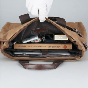 男包横款商务单肩包帆布斜挎包休闲手提包公文包13寸电脑包大容量