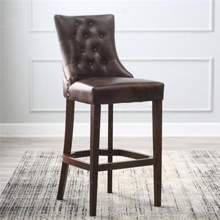 美式吧台椅实木高脚凳简约酒吧椅家用吧台凳子靠背前台椅实木餐椅