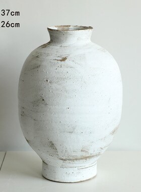 侘寂风粗陶花器禅意花瓶t插干花中古花瓶手工陶罐陶瓷日式装饰摆
