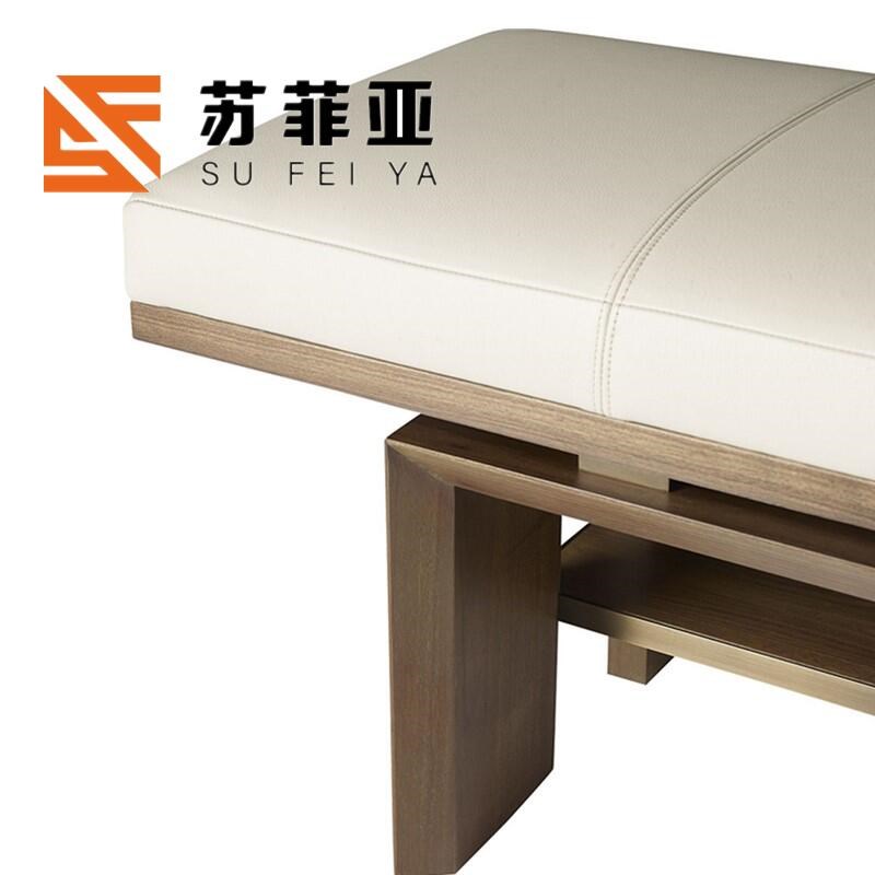 新中式实木真皮革床尾凳服装店衣帽间试衣凳换鞋凳酒店商场休息凳