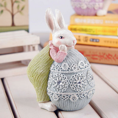 速发Cute Easter Day Resin Egg Hugging Rabbit Table Ornaments