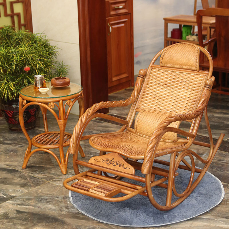 阳台藤椅家用老人摇摇椅室内客厅高背天然印尼真藤靠背椅大人躺椅
