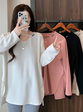 孕妇哺乳上衣长袖中长款春季外出大码喂奶衣产后显瘦月子服春季秋