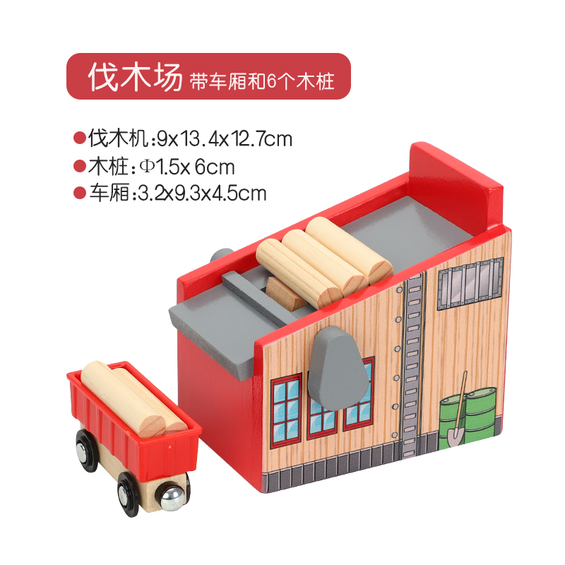 仿真伐木场房子兼容赛p车小车木质米兔brio轨道配件配饰儿童玩具