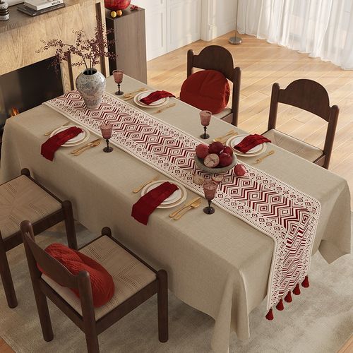 圣诞桌旗轻奢高端桌布中间长条茶旗节庆餐桌布置装饰过年喜庆套装