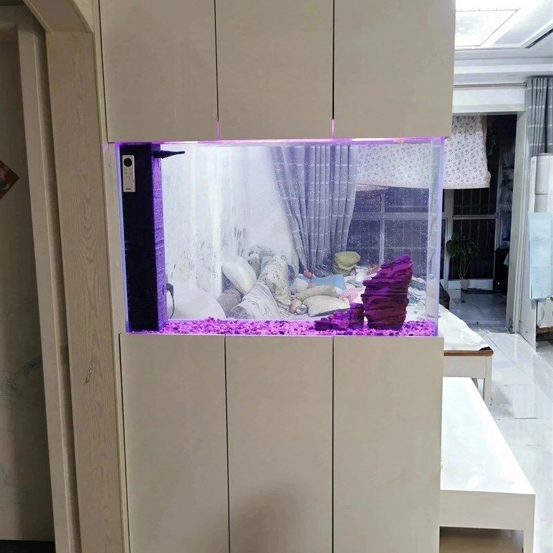定制鱼缸柜面嵌入墙体屏风缸水族箱窄长超白玻璃缸溪流缸侧滤底滤