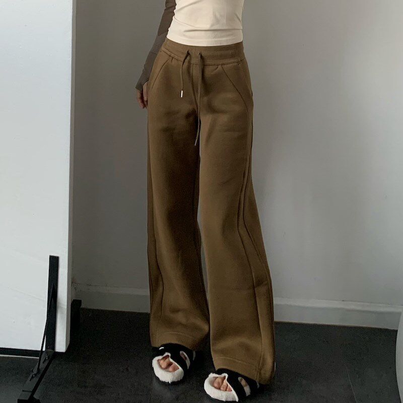 慵懒神裤 小个子版加绒阔腿裤女保暖显瘦运动跑步宽松长裤健身