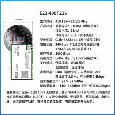 推荐SX1278升级SX1262无线串口lora模块433M扩频支持中继组网RSSI