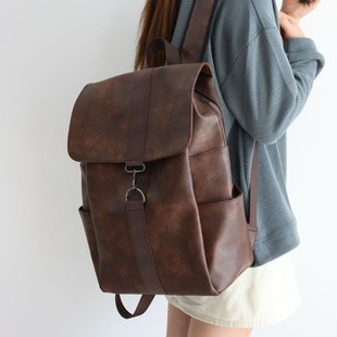 双肩包女士小众书包女大学生新款皮质大容量高级感背包通勤女防水