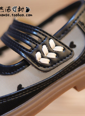 女童豆豆鞋20f23新款潮学院风镂空小黑鞋1-2-3-5岁黑色宝宝皮鞋女