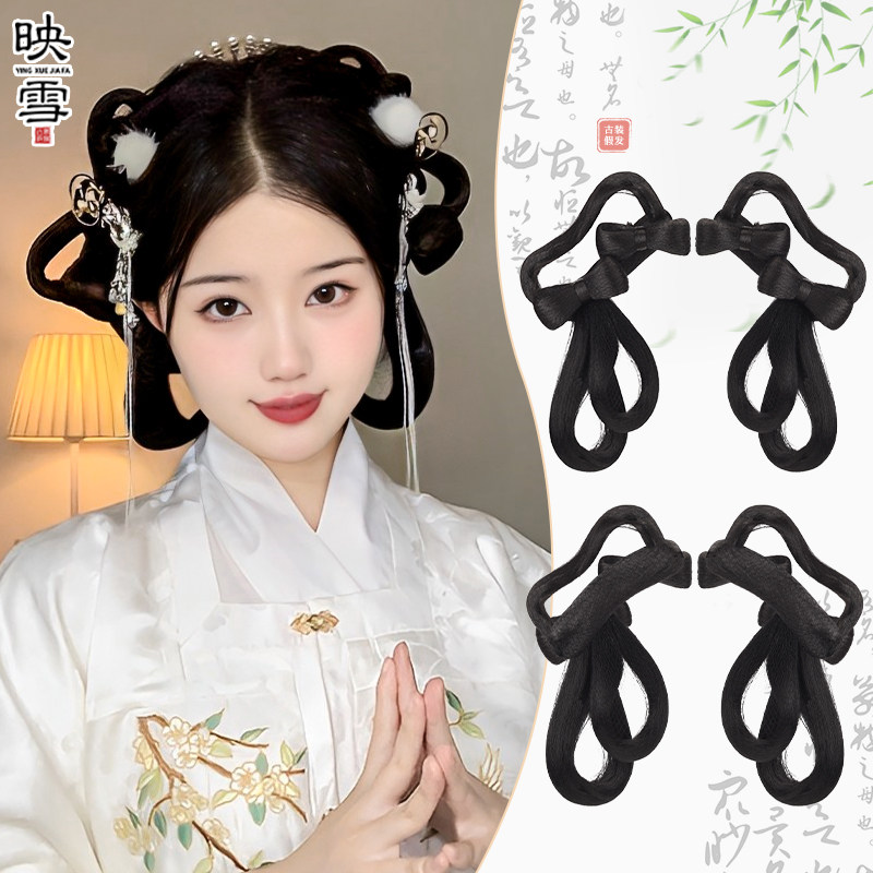 汉服假发包古装一体式两侧发x髻古风温婉造型懒人盘发蝴蝶结发包
