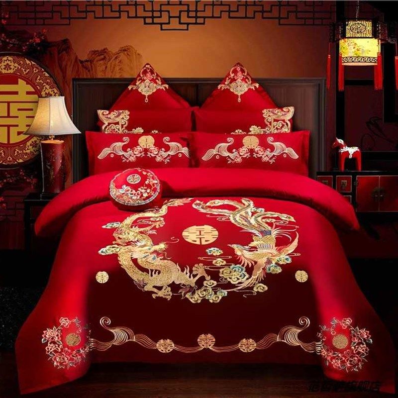 新款刺绣四件套婚庆大红结婚床上用品新婚床N单被套六八十件套中,床上用品,婚庆床品套件,淘宝优惠券,粉丝福利购,淘宝优惠卷