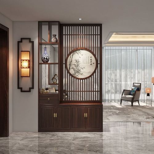 屏风隔断柜客厅正对入户门口鞋柜置物架实木玄关遮挡新中式实木