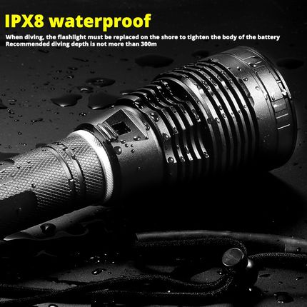 Super bright XHP70 Diving Flashlight IPX8 highest waterproof