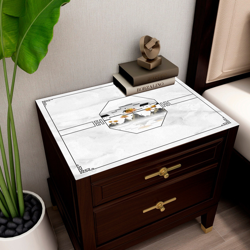 新中式大理石纹高级感皮革床头柜垫盖布边柜桌布桌垫防水防油免洗