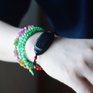 一斤钻戒 天然和田墨玉手牌手链 手工雕刻经典的五条经文