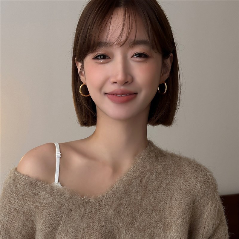 925银针素圈耳环女韩式复古冷淡风耳圈inKs高级感百搭秋冬耳圈新