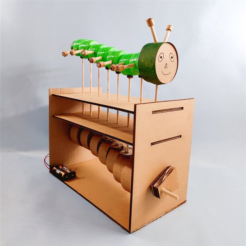 新款儿童科技小制作玩教具电动毛毛虫废物利用瓶盖纸箱手工材料包
