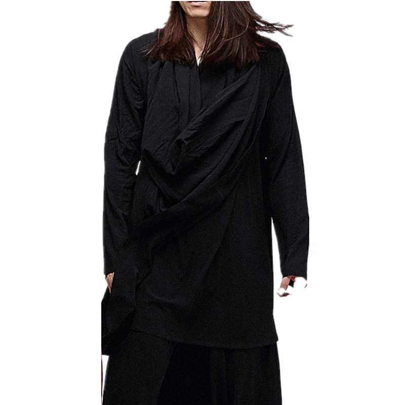 중국 스타일 남성 선 명상 평신도 정장 HANFU 면화와 린넨 I 옷 느슨한 긴 망토 민족 도교 의류