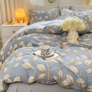 A类泡泡纱床上四件套2024新款 床单被套非纯棉全棉学生宿舍三件套3