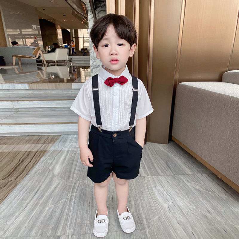 男童西装夏季儿童礼服套装背带短裤休闲主持走秀演出西服花童时尚
