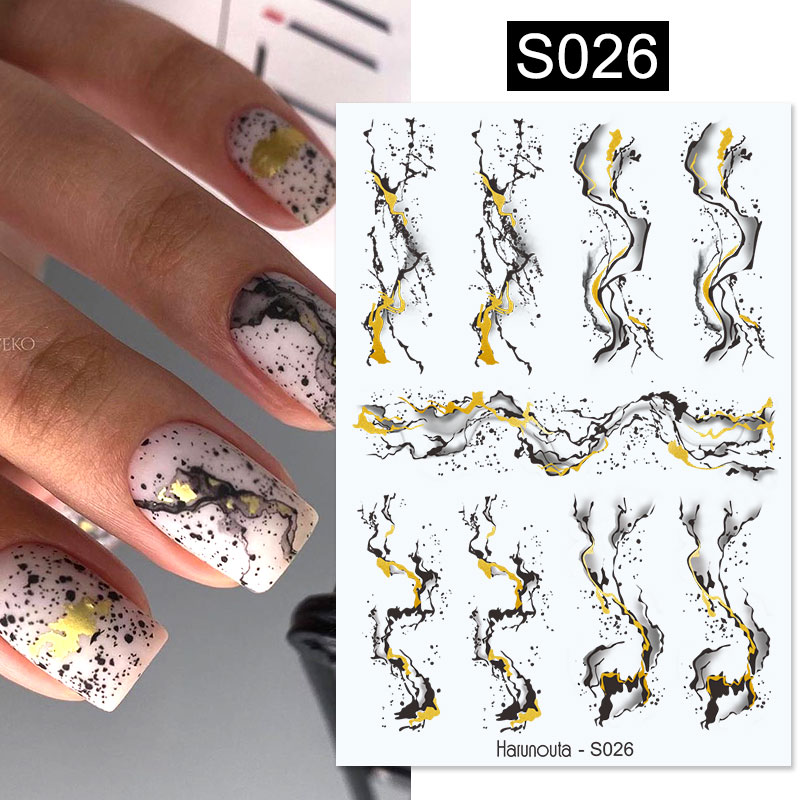 新品Harunouta Marble Blooming 3D Foil Nail Stickers Gold Bro