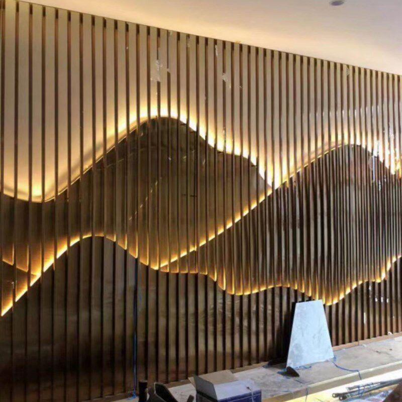 不锈钢屏风山水隔断户外格栅玄关庭院现代花格假山酒店展厅背景墙_虎窝淘