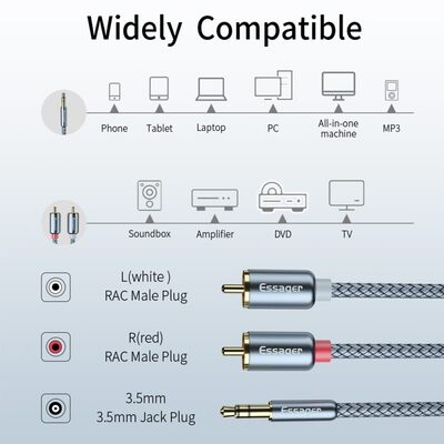 厂家Audio Cable Jack 3r.5 to 2 RCA Cable 3.5mm Jack Aux Spli