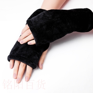 flannel gloves winter 速发Cross thickened finger border half